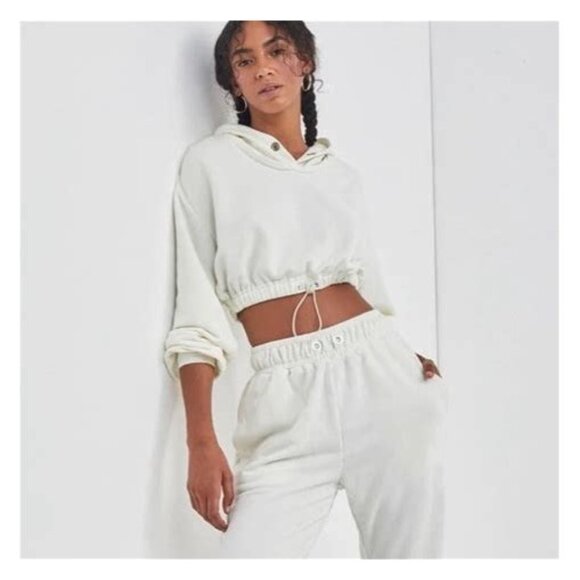 For Love & Lemons Ellie Cream Cropped French Classy Athleisure Hooded XL Hoodie - Picture 1 of 5